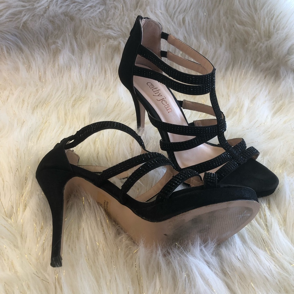 Cathy Jean Black Strappy Rhinestone Heels✨ - Picture 5 of 8